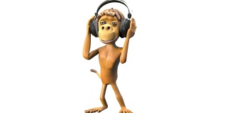 3D动画猴子跳舞耳机与阿尔法通道