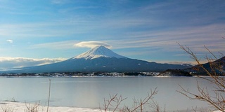 4k时间流逝在白天的场景，富士山在冬季，日本