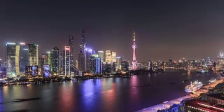 4K时间流逝(白天到夜晚)-上海城市天际线和城市景观