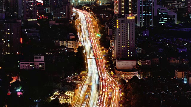 4K: Traffic Time Lapse的城市高架桥交通，上海，中国