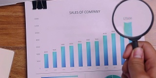 商人用放大镜分析他们的销售情况。