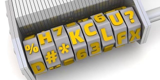 组合锁(字锁)用字母设置商业策略的代码在一个白色的表面上。录像视频