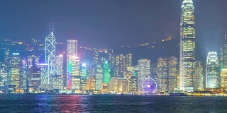 香港城市夜景与拥挤的高楼大厦，时间流逝