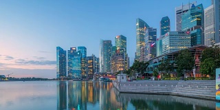 新加坡，4k延时电影之夜至日出新加坡中央商业天际线的场景，新加坡