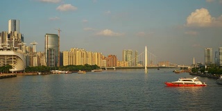日落广州城著名的江边全景4k中国