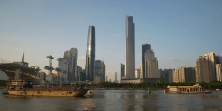 日落广州市著名的江湾市区全景4k中国