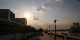 日落广州市著名的滨江步行湾全景4k中国