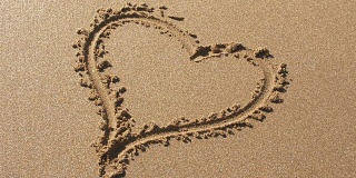 心的形状在沙子里，被潮水冲走。