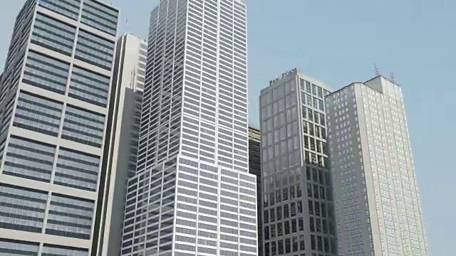 空中3D城市飞行动画天空