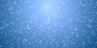 美丽柔软的雪花无缝蓝色渐变3d动画。循环白色雪花飘落CG与自由度模糊。节日庆祝活动的概念。