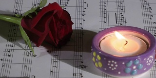 摘要:燃烧的烛光和带音符的玫瑰