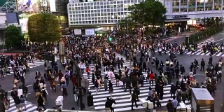 人们在东京涩谷十字路口穿过街道