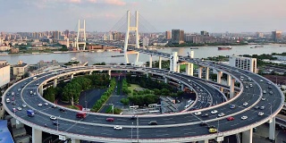 4K:南浦大桥日落到时间流逝，上海，中国