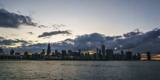芝加哥地平线上日落的时间流逝
