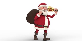 圣诞老人在白色的背景上行走。无缝循环的3d动画