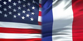 美国和法国旗帜背景，外交和经济关系