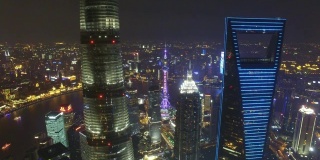 航拍上海夜景和天际线/中国上海