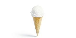 空白白色冰淇淋蛋筒模型，孤立，循环旋转