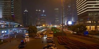 night illumination shanghai downtown traffic street panorama 4k china