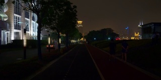 夜间上海城市步行湾全景4k中国