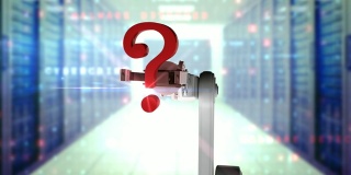 数字生成的视频白色机器人手臂抱着红色问号3d