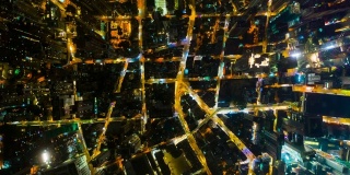 夜间照明交通街道阻塞空中俯视图时间间隔4k香港