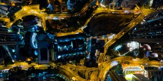 夜间交通街道道路交界处空中俯视图时间间隔为4k香港