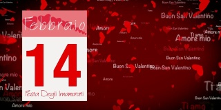 日历上的页面在2月14日戛然而止，上面用意大利语写着情人节问候