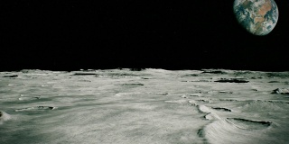 月球表面的景观。飞越月球表面。关闭视图