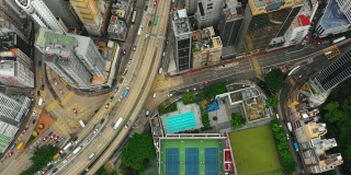 白天的城市景观著名的体育场高空俯视图4k香港