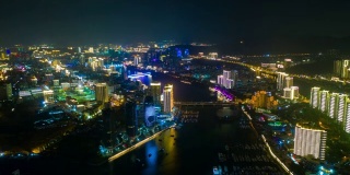 夜光三亚河交通航拍全景图，时间跨度为4k中国
