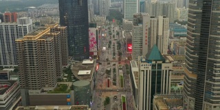 深圳市白天时间著名商业街高空俯视图4k中国