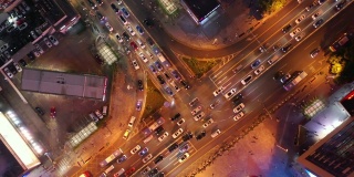 夜光深圳市区交通十字路口高空俯仰全景4k中国