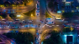 夜光照亮深圳交通十字路口航拍时间4k中国视频素材模板下载