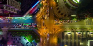 夜间深圳交通十字路口航拍全景图时间间隔4k中国