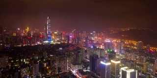 夜光深圳市区航拍全景，时间跨度4k中国