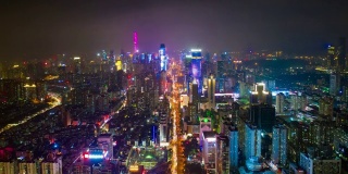夜间深圳市区交通街道航拍，时间跨度为4k中国