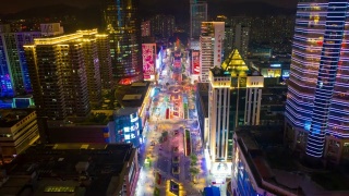 夜光照亮深圳城市商业街航拍时间4k中国视频素材模板下载