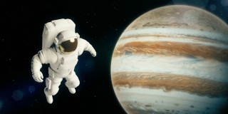 外太空的宇航员正在木星上空飞行