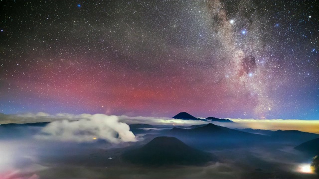银河系在印度尼西亚东爪哇Bromo火山上空的4K时间间隔