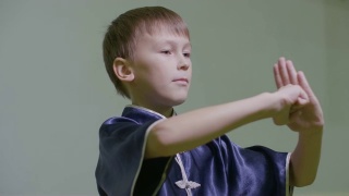 少年在武术中通过握拳来表现传统问候。武术视频素材模板下载