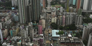 航拍香港市中心白天交通情况，4k视频