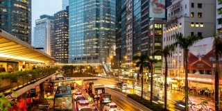 延时:日落时分拥挤的交通背景在香港市中心