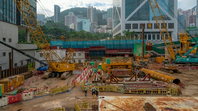 延时拍摄:在香港中环的建筑工地工作