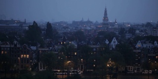 鸟瞰图城市夜景，阿姆斯特丹，荷兰