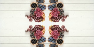 万花筒图案由五彩水果精选而成。好玩的平面健康食品概念。
