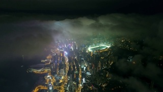 晚上从云层上看香港视频素材模板下载