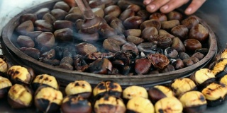 土耳其街头小吃，烤栗子烧烤，特写