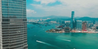 电影色彩分级鸟瞰图FHD镜头的香港城市在日出