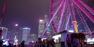 香港摩天大楼与摩天轮的夜景
